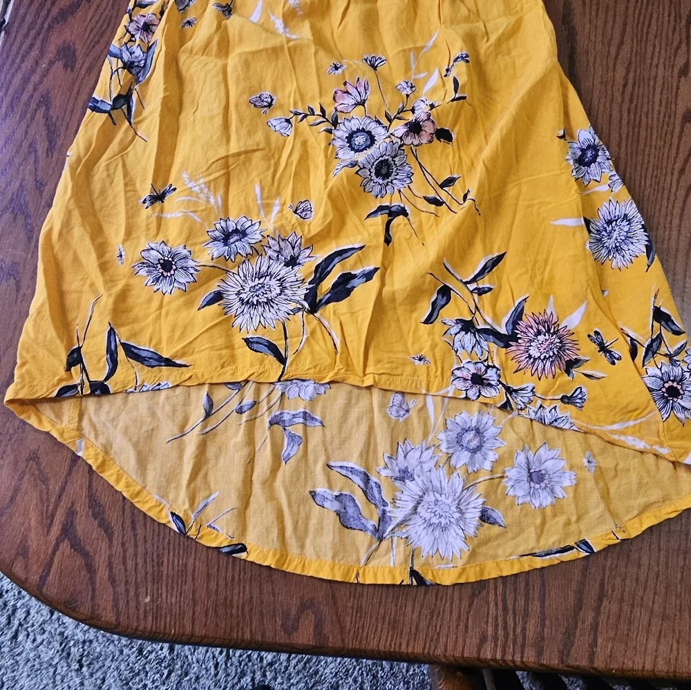 Old Navy Hi Low Tunnel Neck Floral dress Golden Yellow Size L (10-12)